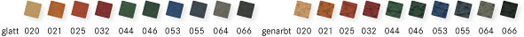 Farbmuster Kunstleder glatt (qnb) und genarbt (qnt)